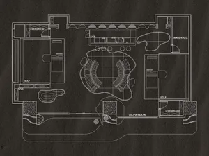 The floor plan of a modern retail storefront, showcasing various functional and aesthetic zones.