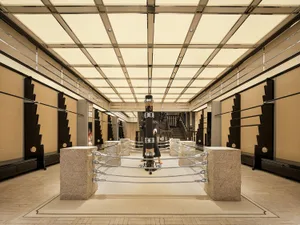 Modern luxury interior featuring a granite post and columns