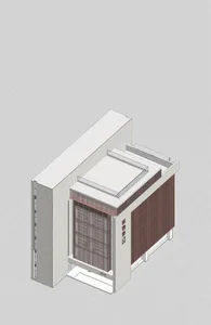 3D rendered architectural model of an industrial commercial space featuring metal materials.