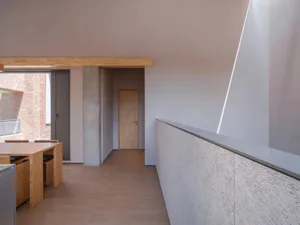 Minimalist interior with exposed concrete and polished wood