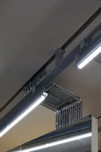 Metal trusses in an industrial office setting