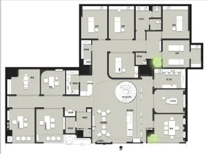 A detailed 2D architectural drawing of an office layout plan.