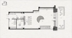Floor plan of a pet-care center with various functional zones including grooming, bathing, and display areas.