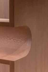 Modern minimalist bookshelf with curved wooden edges