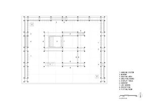 A detailed architectural drawing of a modern retail space with a concrete floor and a grid-like layout.
