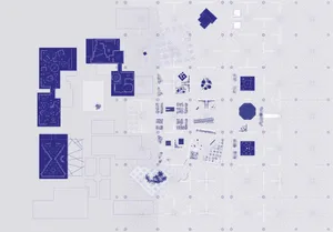 Architectural blueprint layout with detailed sections and symbols.