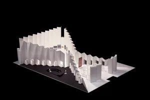 A black and white architectural model