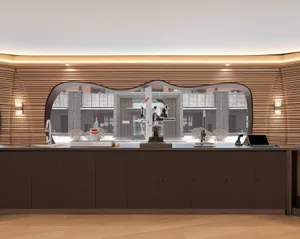 A modern laboratory equipped with wood paneling and metal equipment.