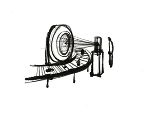 2D architectural drawing of an industrial metal frame structure.