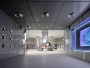 Industrial interior design featuring metallic materials.