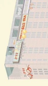 飯店外觀渲染圖，採用混凝土與玻璃材質。
