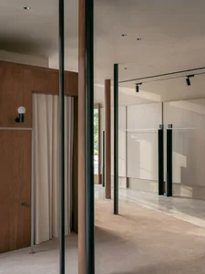 A minimalist interior designed with modern wood elements