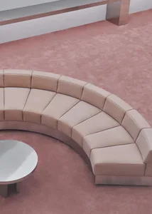 Modern circle-shaped leather sofa set with geometric design.