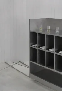 Modern storefront with industrial design, concrete exterior, and minimalist aesthetic.