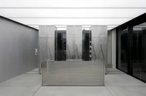 A modern entry hall with a steel structure.
