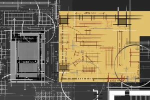 Architectural blueprint of a building plan showing structural and layout details.