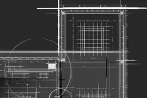 Concrete floor plan of an office space with grid layout and dimensions