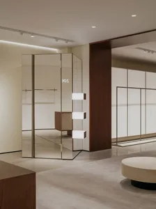Modern storefront with glass walls and minimalist design