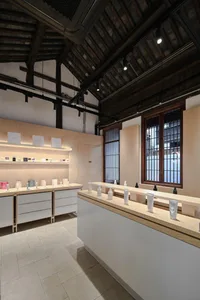 Modern spa interior with wood elements