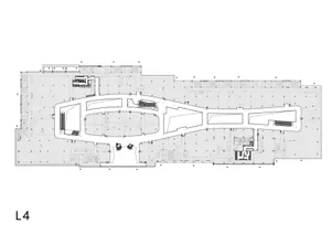 A detailed floor plan of an office space showing various functional zones.