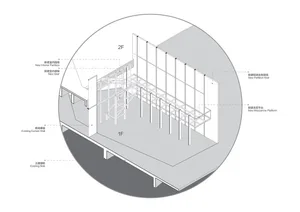 A steel interior design featuring structural beams and frameworks.