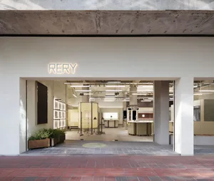 Modern storefront with glass and concrete storefront with minimalist design