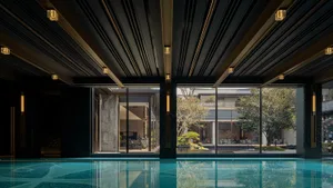 Modern spa with glass water elements