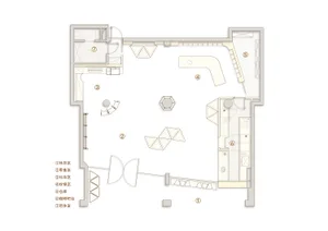 Floor plan of a modern retail space with various functional zones.