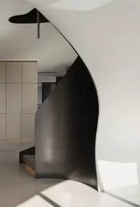 Modern metallic staircase with sleek design and sleek lines.