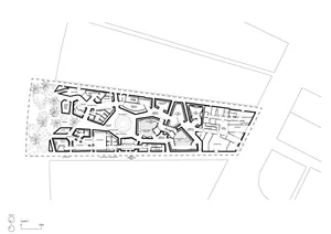 Floor plan of a modern commercial building showcasing various rooms and spaces.
