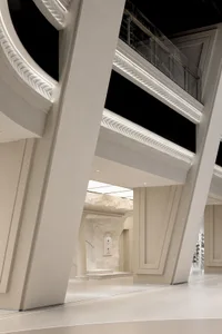 Modern interior design featuring contemporary concrete columns