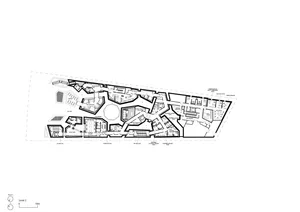 Floor plan of an office space showing various rooms and functional zones.