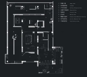 Floor plan depicting an office space layout with various functional zones.