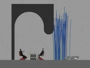 Modern interior design featuring blue vertical sticks