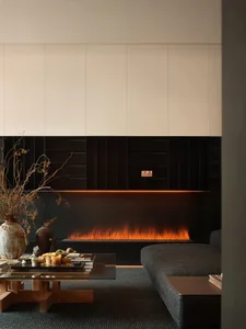 Modern living room featuring a glass fireplace.