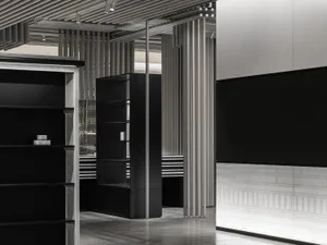 Modern retail storefront featuring concrete materials for urban design aesthetic.