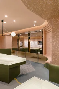 Modern retail space featuring a terrazzo ceiling.