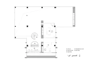 Floor plan of a modern commercial office space with minimalist design elements