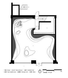 Modern office layout with open-concept design, workstations, and collaboration areas.