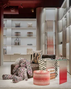 Modern retail space showcasing textile designs and patterns.