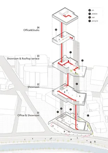 Floor plan of a modern office and showroom space