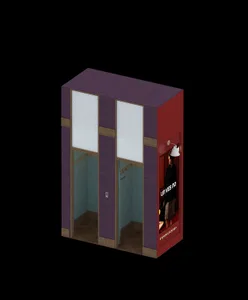 Modern elevator interior with metallic finish and glass doors.