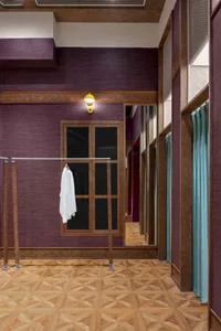 Modern clothing shop with wooden interior design