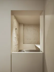 Minimalist bathroom with a concrete and metal interior