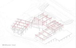 Structural beams and columns of a building floor plan.