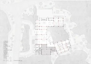 Floor plan of a library showcasing its architectural layout and functional zones.