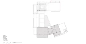 Second floor architectural plan of a modern building, showing functional zones and spatial composition.