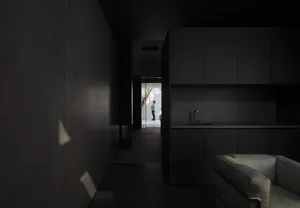 極簡客廳中的混凝土地板與牆面