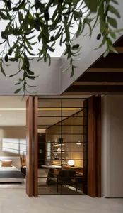 Modern interior space featuring glass panels for contemporary design