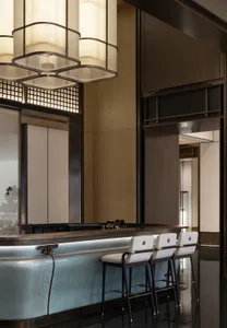 Modern bar counter featuring ceramic tile material